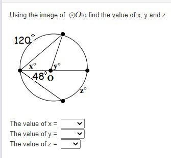 Using the image of ⊙O to find the value of x, y and z.-example-1