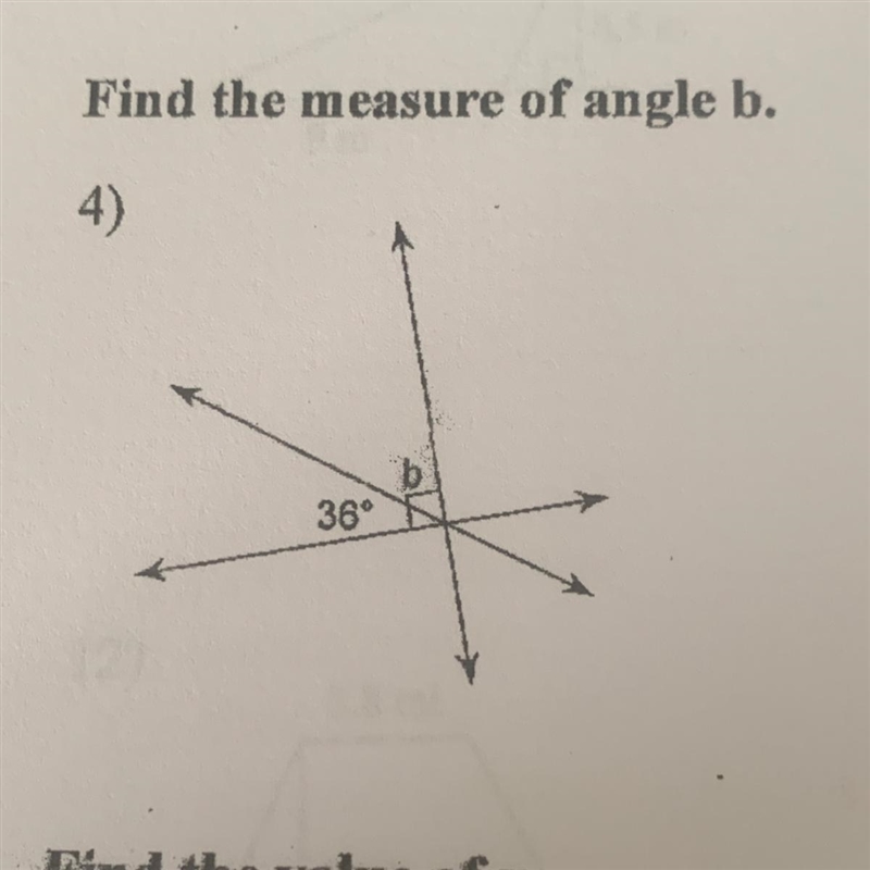 Find the measure of angle b. 4) 36° what do you guys think-example-1