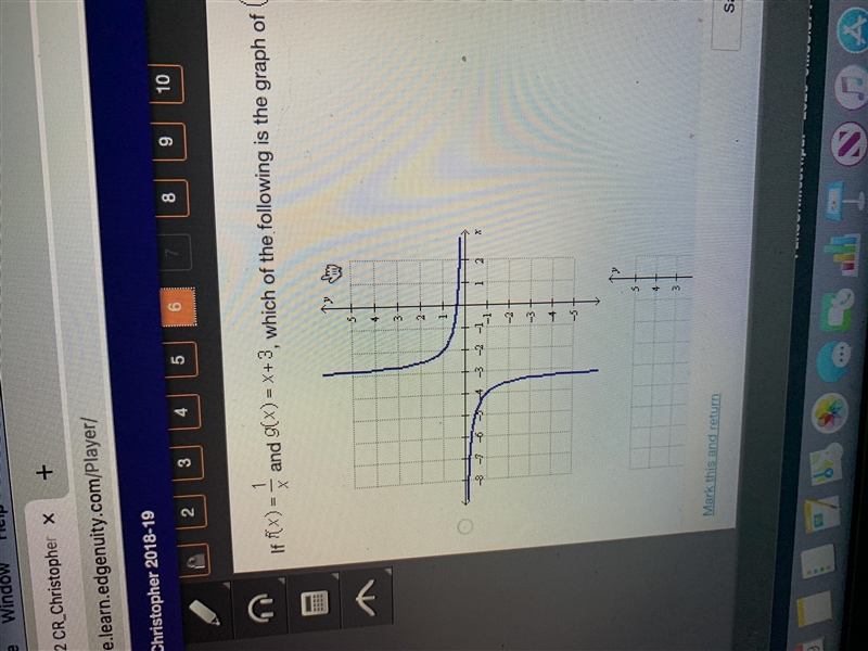 Plz help!! if f(x)=1/x and g(x)=x+3, which of the following is the graph of (f*g)(x-example-1