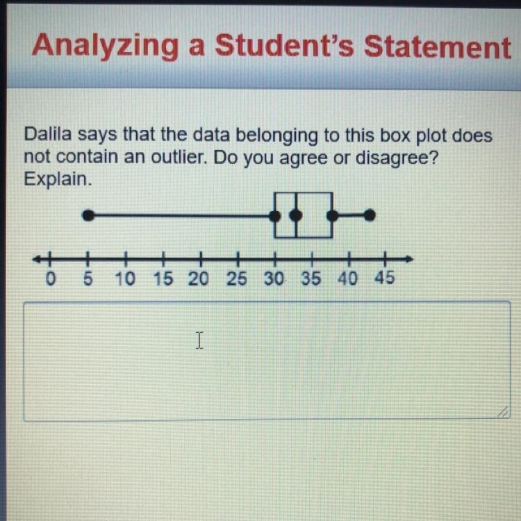 dalila says that the data belonging to this box plot down not contain on outlier. do-example-1