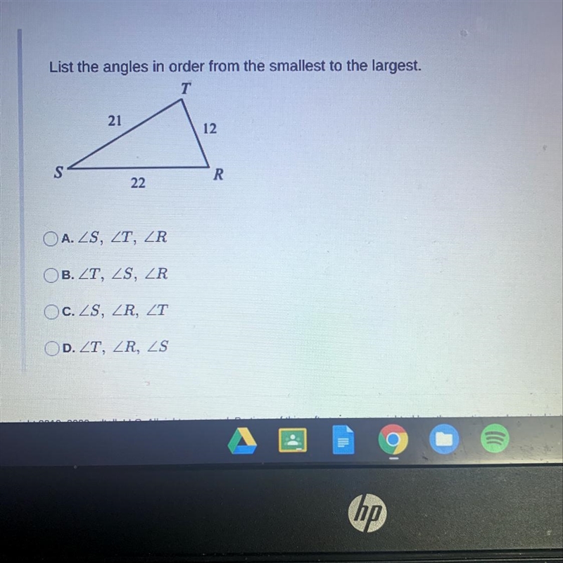 In math list the angles in order from smallest to the largest-example-1