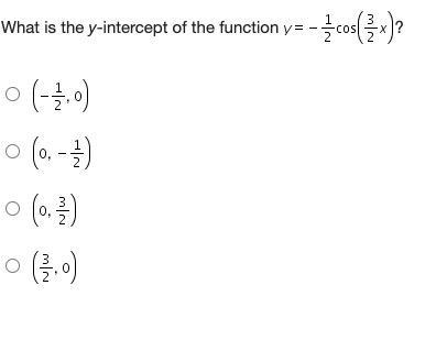 What is the y-intercept of the function y = negative one-half cosine (three-halves-example-1