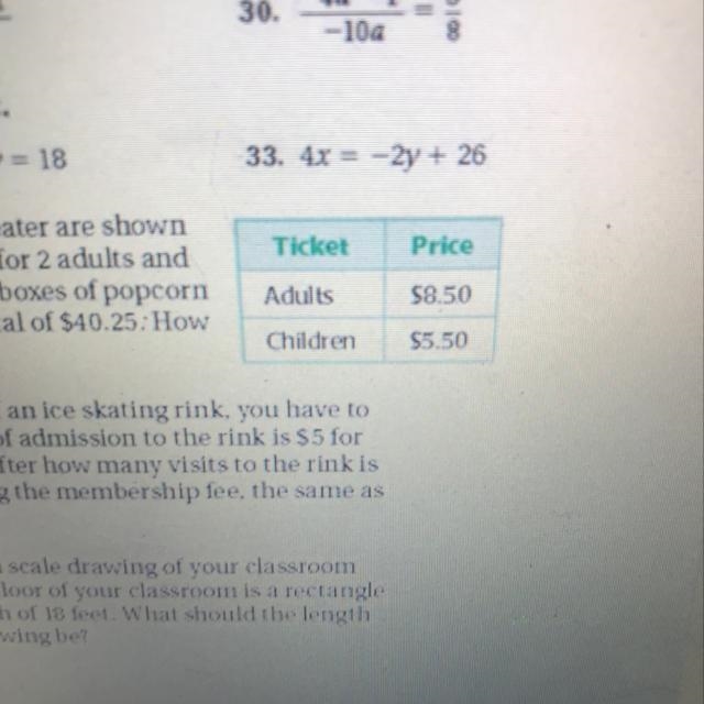 The ticket prices at a movie theater are shown in the table. A family purchased tickets-example-1