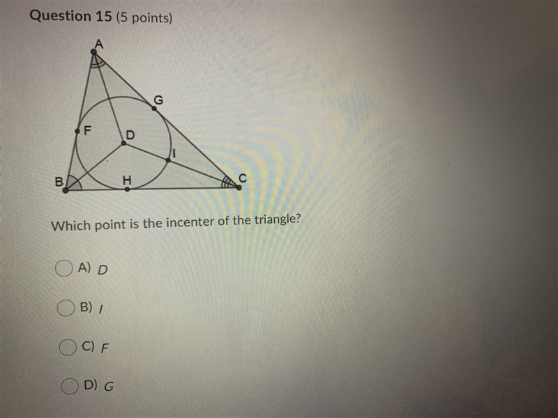 Which point is the incenter of the triangle?-example-1