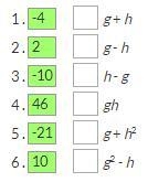 Evaluate each expression and match it down in the pic below. it's simple. *g = -7 and-example-1