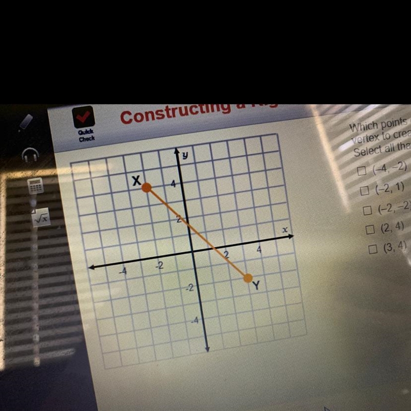 Which points can be used in the diagram as the third vertex to create a right triangle-example-1