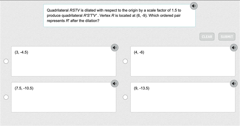 Quadrilateral RSTV is dilated with respect to the origin by a scale factor of 1.5 to-example-1