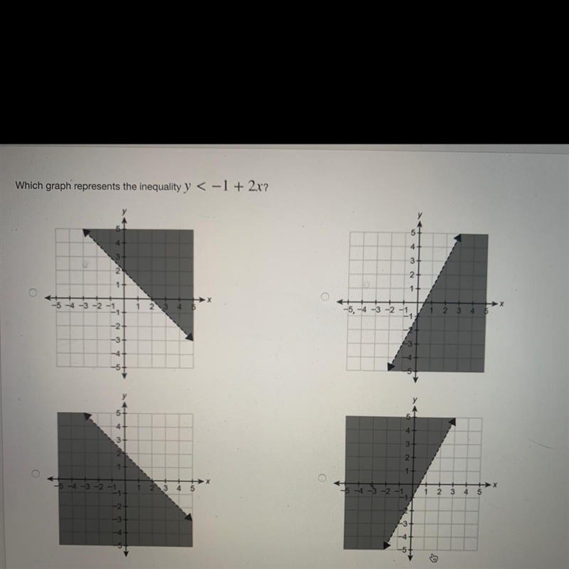 Which graph represents the inequality y < -1 + 2x?-example-1