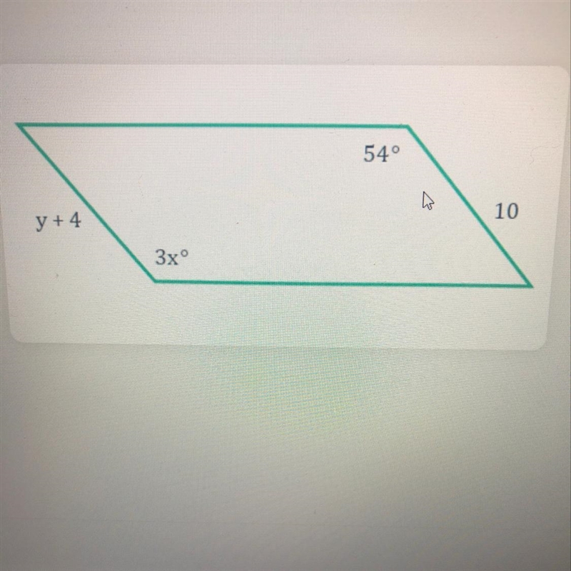 Find the value of x and y in the parallelogram below.-example-1