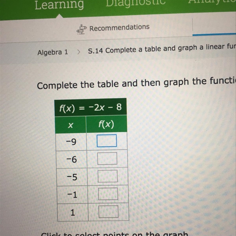 Complete the table f(x) = -2x - 8 Х f(x) -9 -6 -5 -1 1-example-1