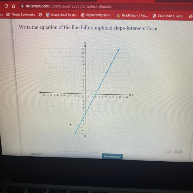 Write the equation of the line fully simplified slope-intercept form.-example-1