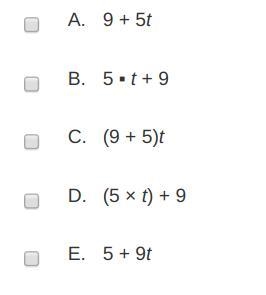 Choose all of the algebraic expressions that could represent the phrase below. nine-example-1