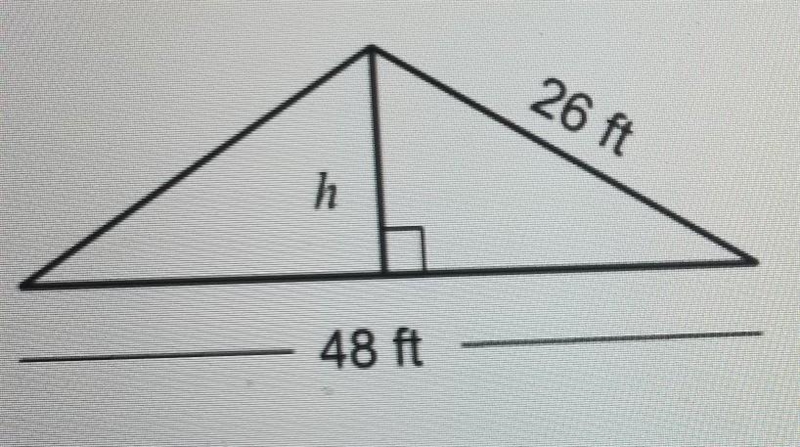 The side view of Ms. Garner's roof on her house is shown below. Find h, the height-example-1