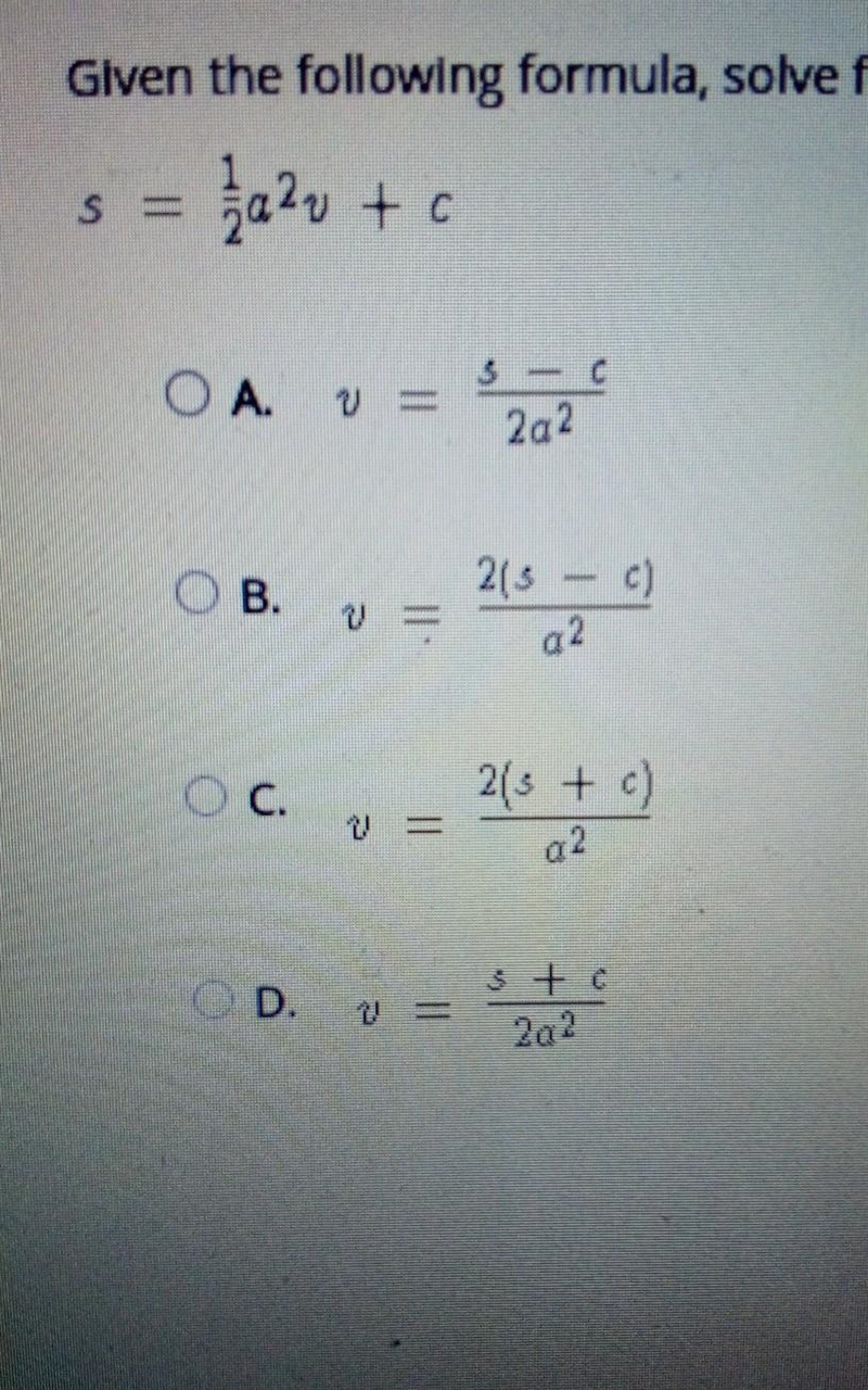 Given the following formula, solve for v.​-example-1