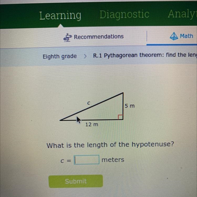 What is the length of the hypotenuse?-example-1