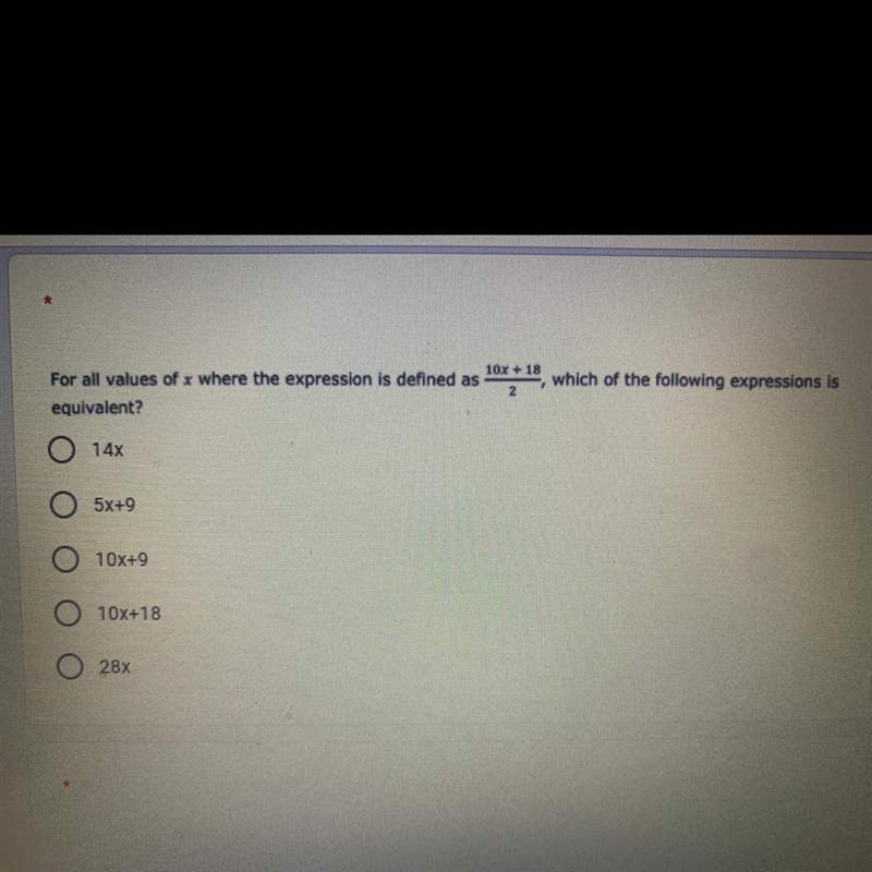 Which of the following expressions is 10x18 For all values of x where the expression-example-1