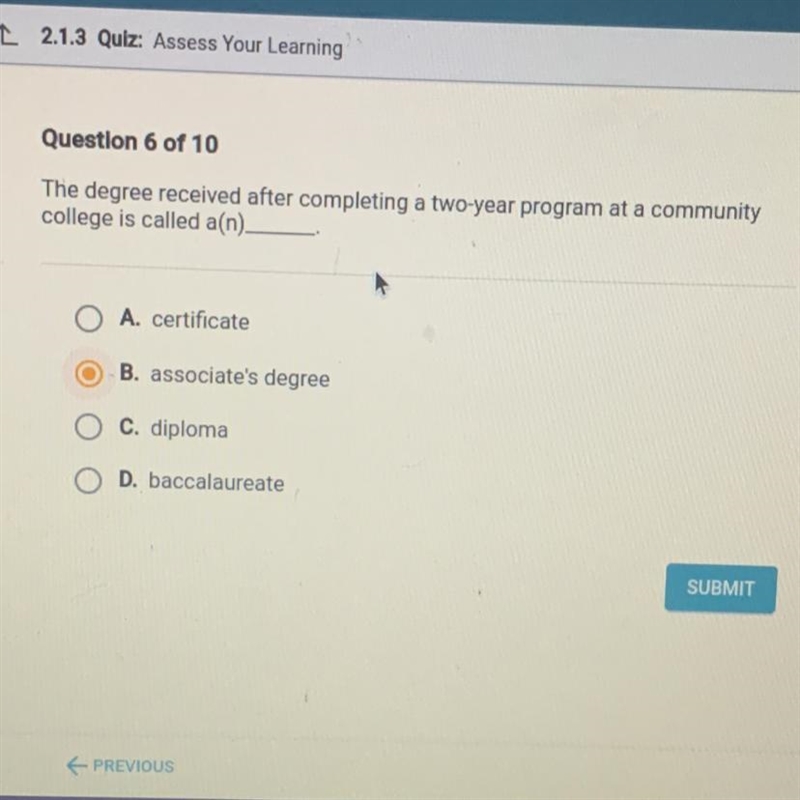 The degree received after completing a two-year program at a community college is-example-1