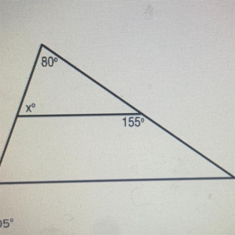 Find the value of x a)105° b)85 c)75 d)25-example-1