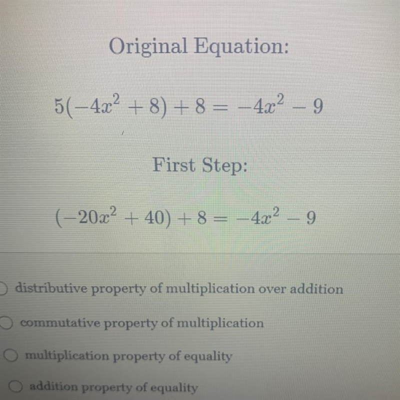 Help help help help Which property justifies Anne’s first step ? A.distributive property-example-1