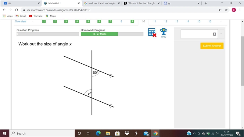 Work out the size of angle x.-example-1