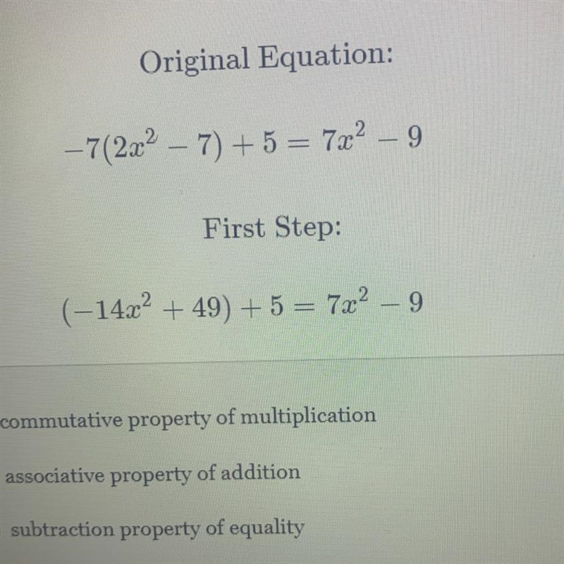 Which property justifies drew first step ? A.commutative property of multiplication-example-1