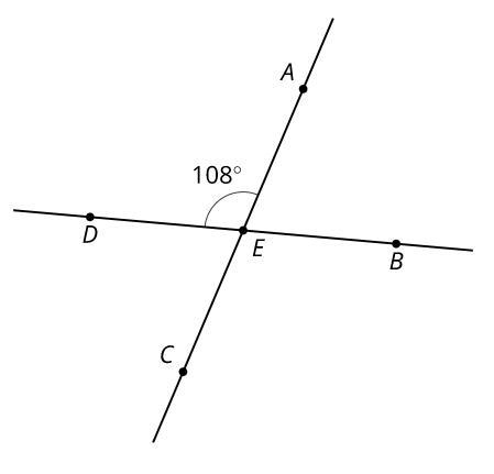 Lines AC and BD intersect at E. A figure. What is the measure of angle BEC?-example-1