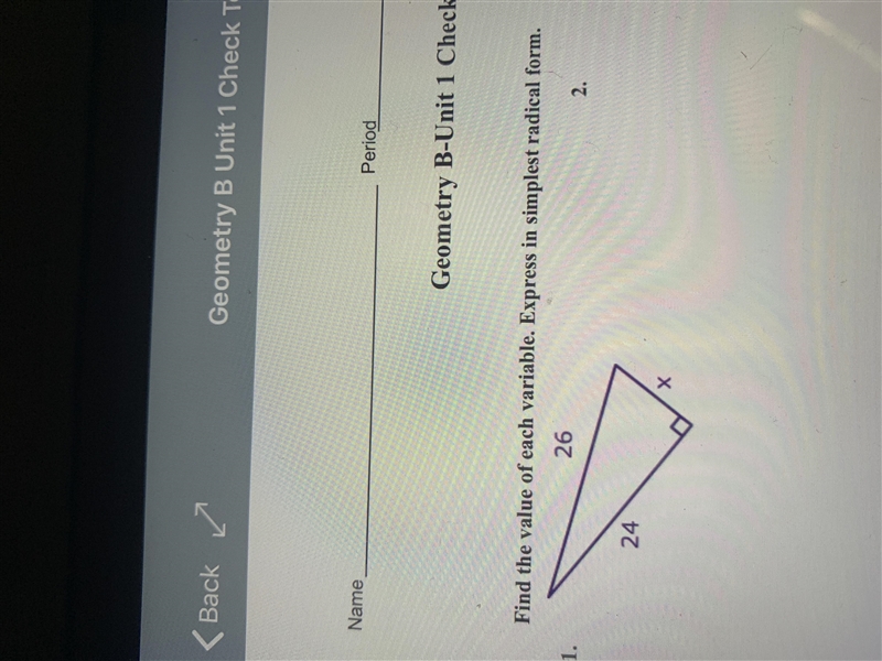 Find the value of each variable. Express in simplest radical form-example-1