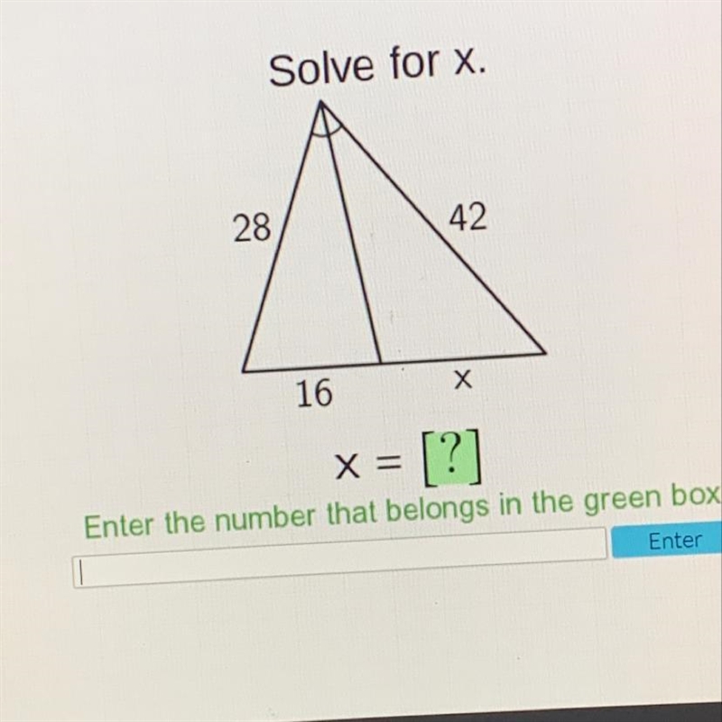 Solve for x. 28 42 16 x-example-1