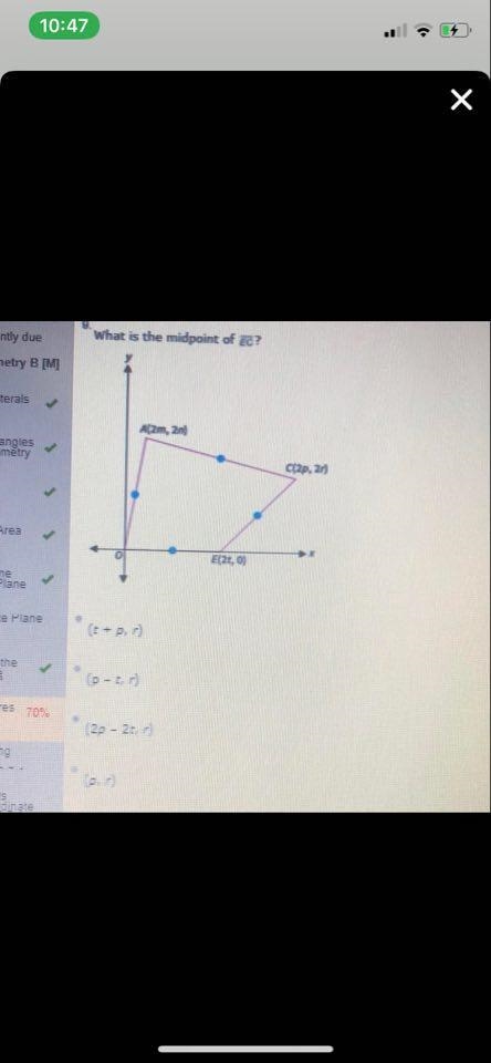 What is the midpoint of EC ? A: (t + p, r) B: (p – t, r) C: (p, r)-example-1