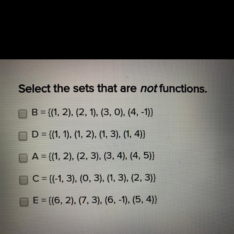 Select the sets that are not a functions.-example-1