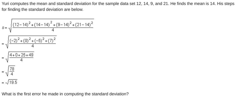 Yuri computes the mean and standard deviation for the sample data set 12, 14, 9, and-example-1