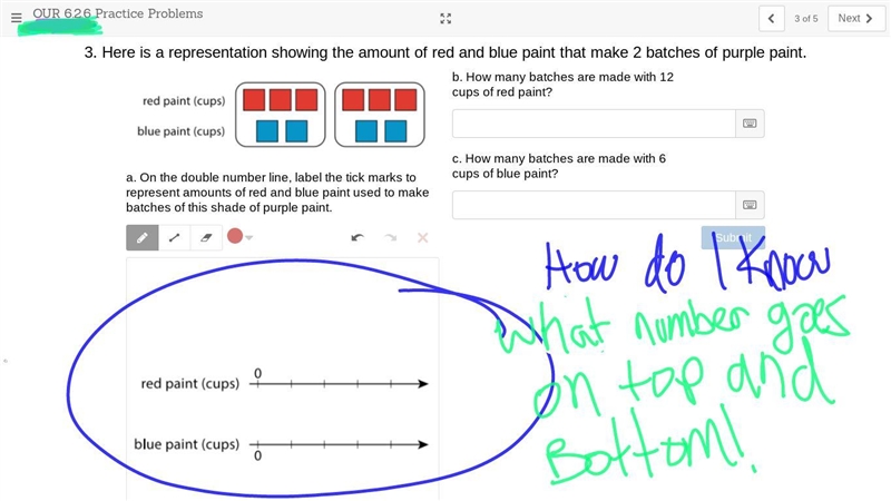 How do I know what goes on the top number line and on the bottom number line? Please-example-1