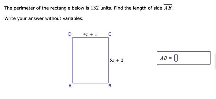 The perimeter of the rectangle below is 132 units.-example-1