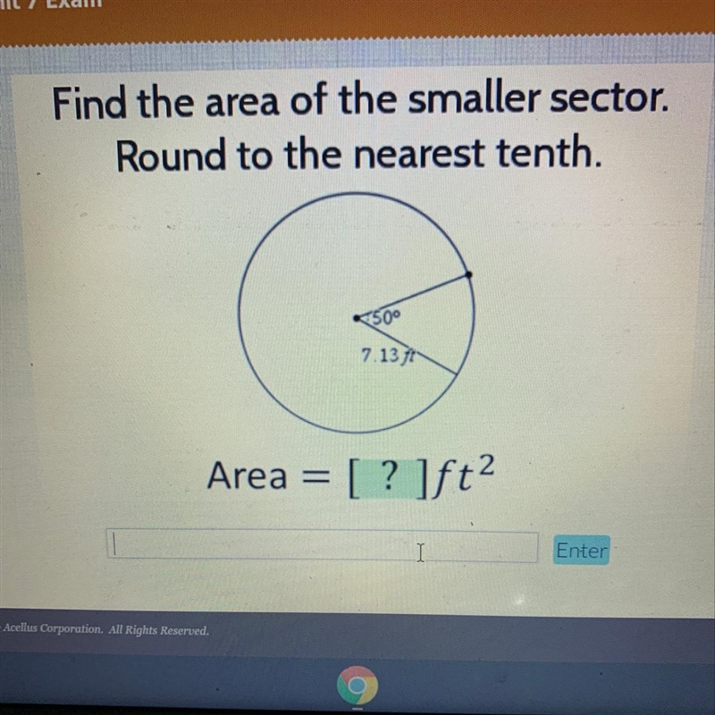 Find the area of the smaller sector. Round to the nearest tenth. Help needed fast-example-1