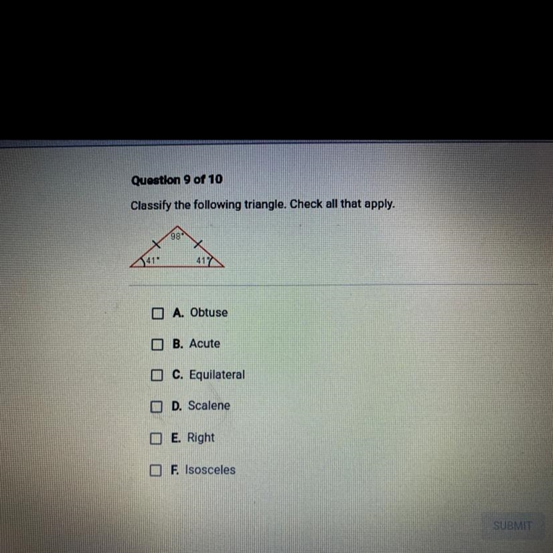 Classify the following triangle. Check all that apply.￼-example-1