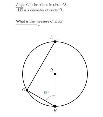 Angle C is inscribed in circle O. AB is a diameter of circle O. What is the measure-example-1