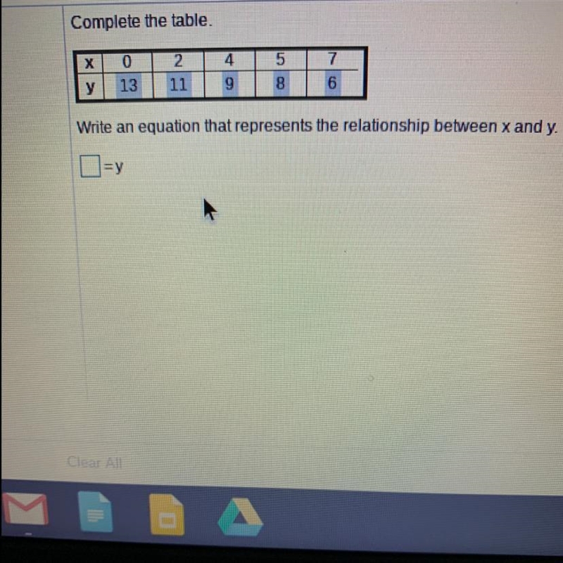 What is the relationship between x and y-example-1