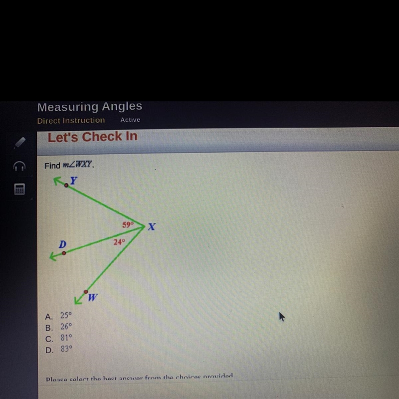 Find m2WXY 59 X D 24° A 250 B. 26 C. 81 D. 839-example-1