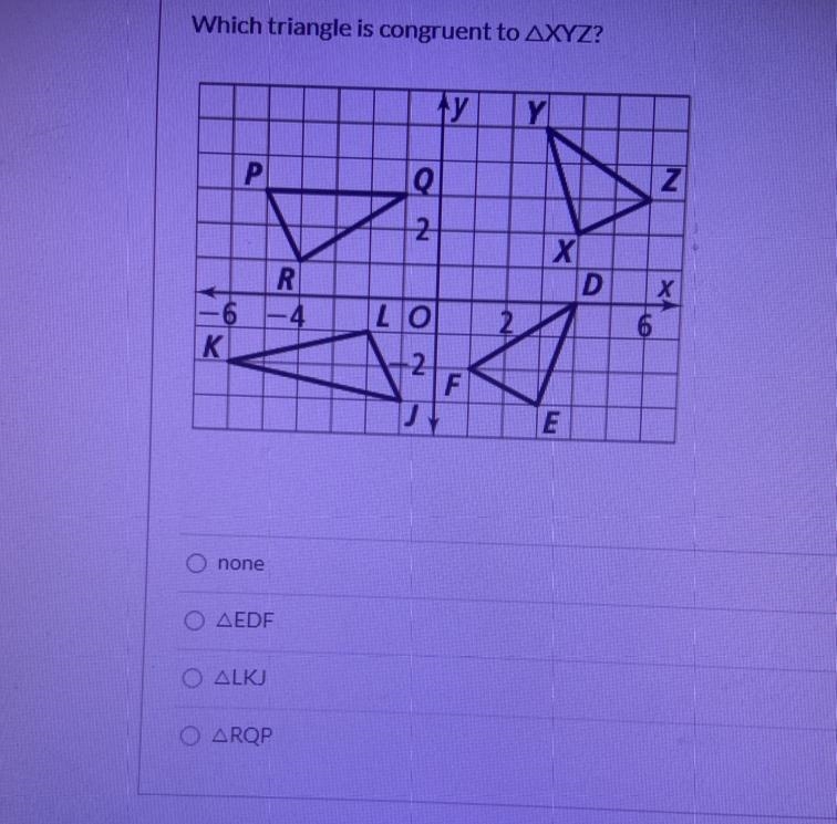 HELP!!! Which triangle is congruent to Xyz-example-1