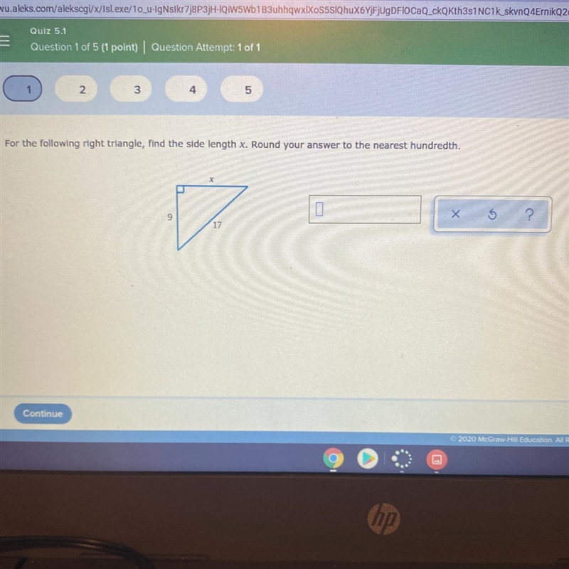 For the following right triangle, find the side length x. Round your answer to the-example-1