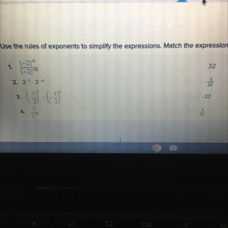 HURRY DUE IN 20 MINUTES Use the rules of exponents to simplify the expressions. Match-example-1