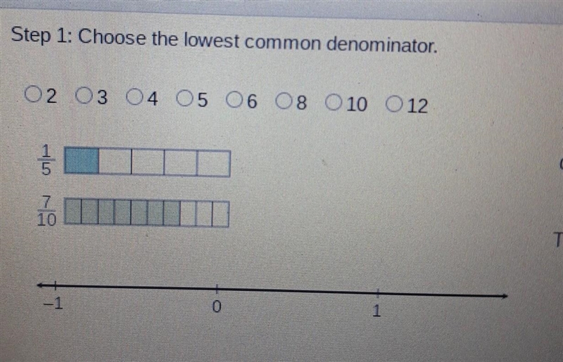 Step 1:Choose the lowest common denominator Find the sum of 1/5 and 7/10 The expression-example-1