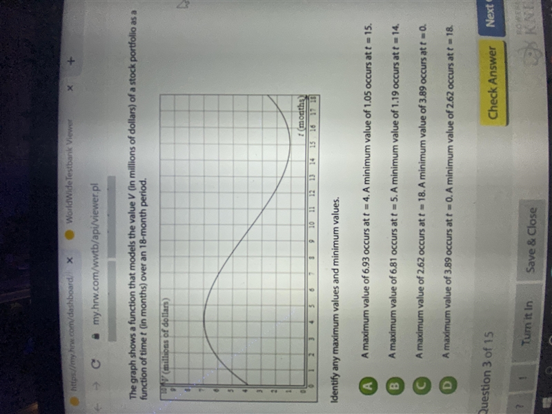 The graph shows a function that models the value V (in millions of dollars) of a stock-example-1