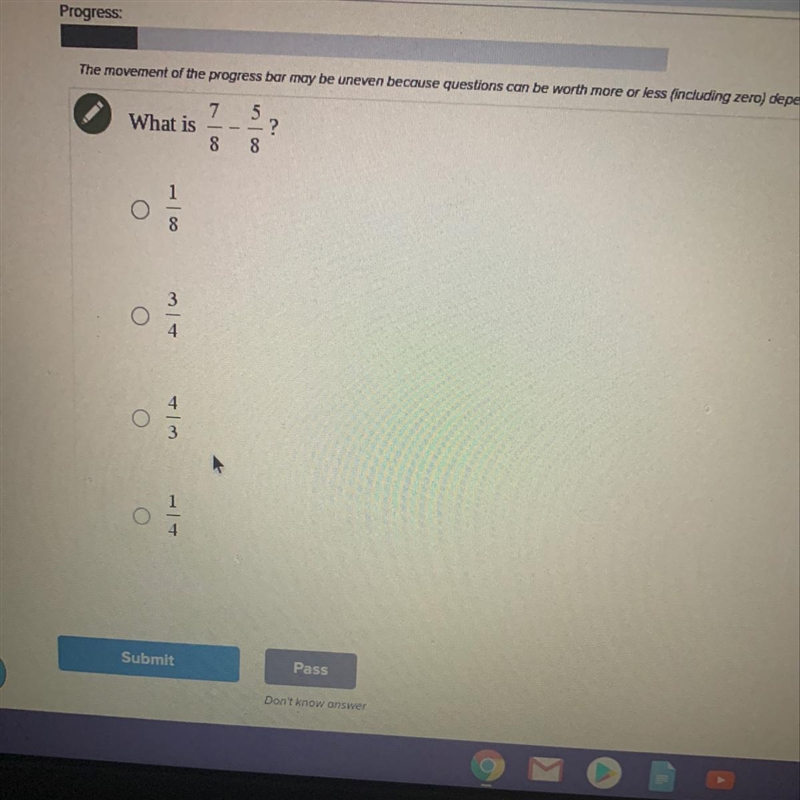 What is 7/8- 5/8? Answer-example-1