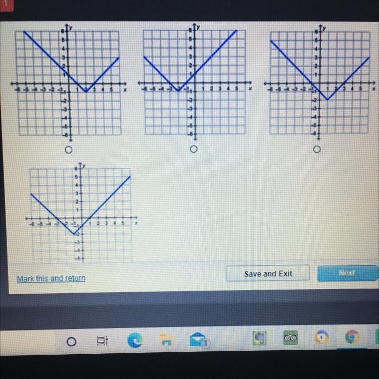 Please help! which graph represents the function r(x)=|x-2|-1?-example-1