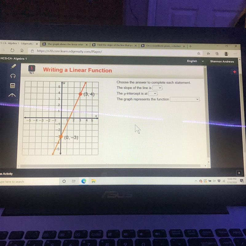 5 Choose the answer to complete each statement. The slope of the line is The y-intercept-example-1