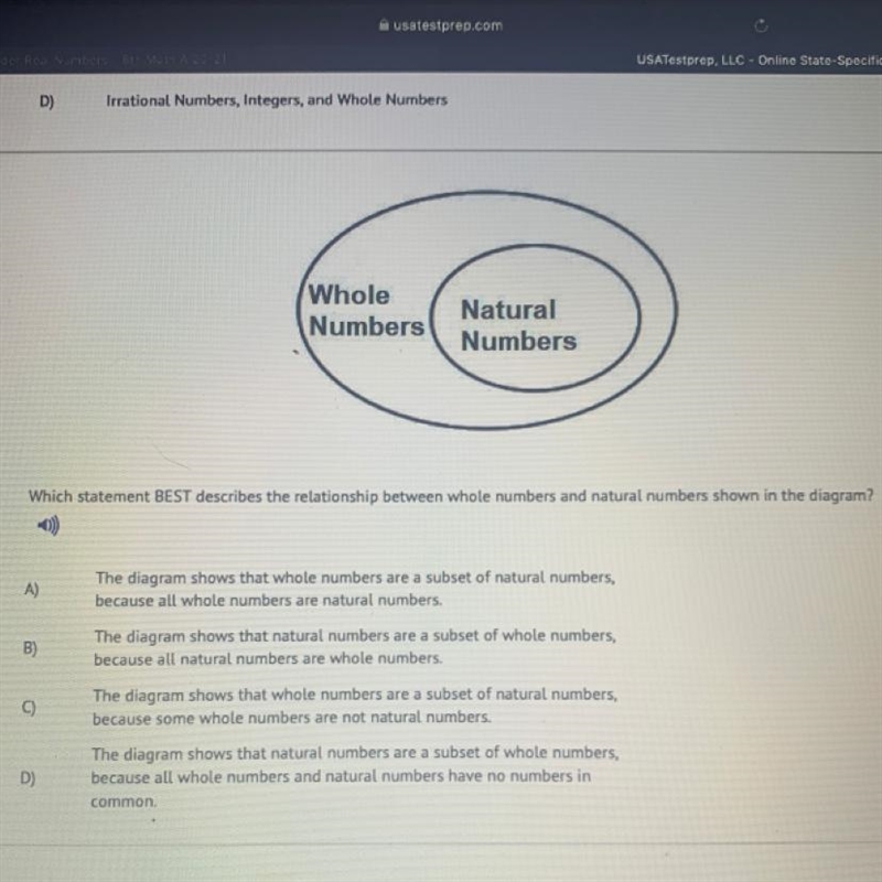 Which statement BEST describes the relationship between whole numbers and natural-example-1