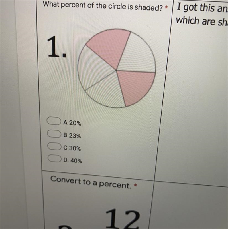 PLEASE HELP! What percent of the circle is shaded? Can you also explain how to get-example-1