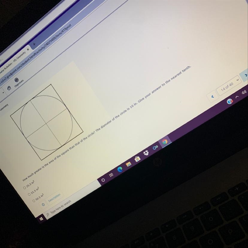 How much greater is the area of the square than that of the circle? The diameter of-example-1