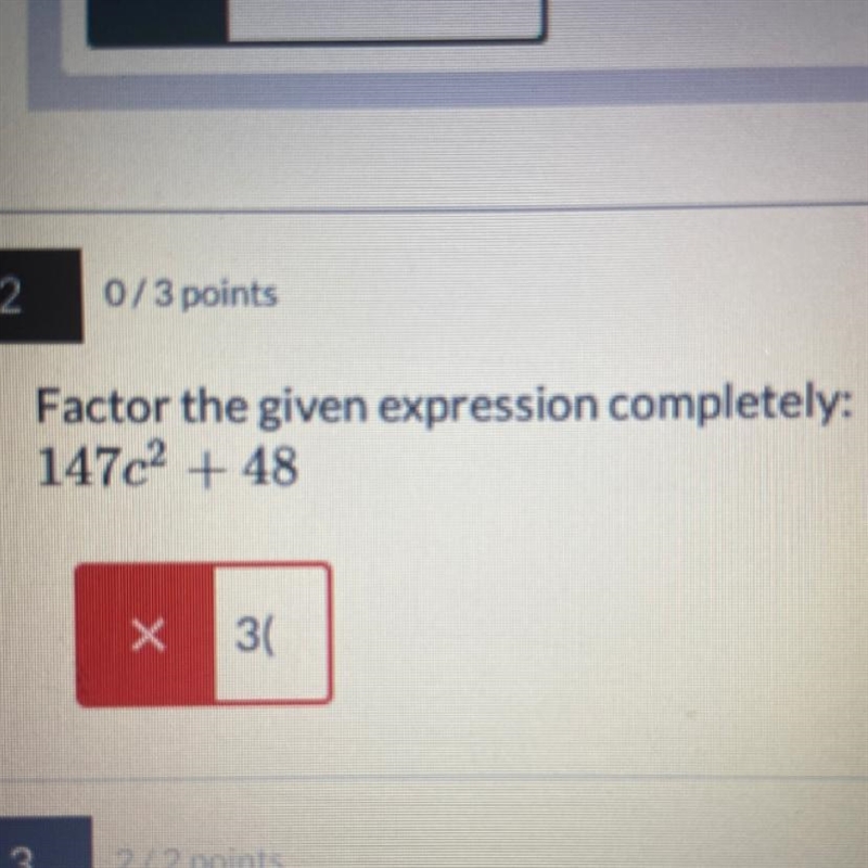 Factor the given expression completely: 147c² + 48-example-1